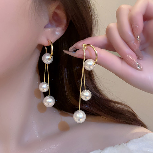 日韩合金材质珍珠流苏耳环女