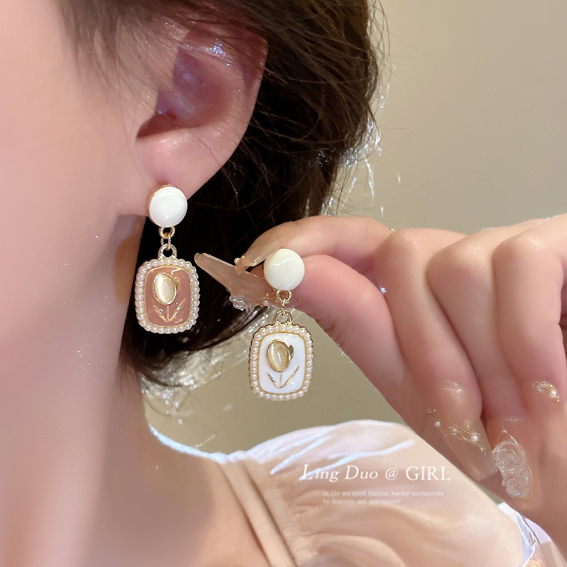 合金日韩猫眼石女温柔郁金香耳钉