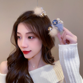 新款 可爱小号毛毛抓夹女秋冬简约气质樱桃夹子头饰发夹侧边刘海夹