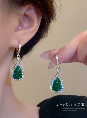 新中式复古绿色葫芦耳钉女高级感国风耳环2025新款爆款耳扣耳饰潮