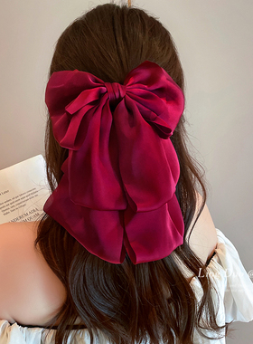 红色大蝴蝶结发饰法式优雅发夹女后脑勺高马尾抓夹头花气质鲨鱼夹
