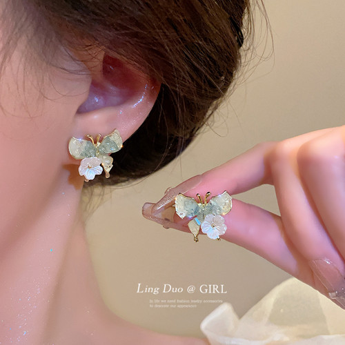 合金日韩水晶女精致蝴蝶花朵耳钉