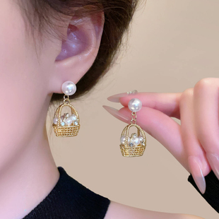 珍珠提篮耳坠女2025新款 耳钉小众高级感轻奢耳环独特漂亮耳饰 爆款