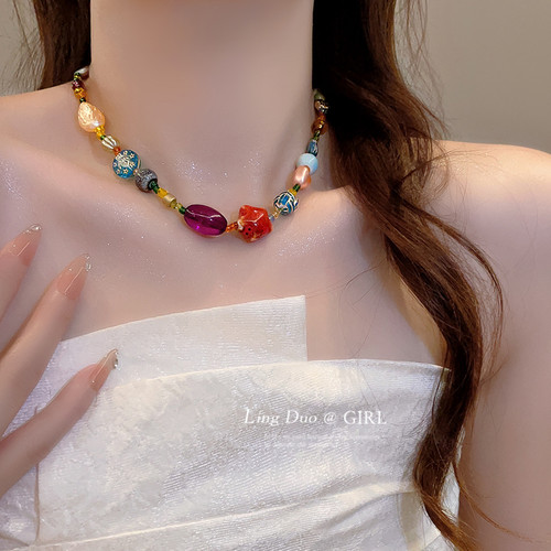 树脂材质彩色串珠项链女