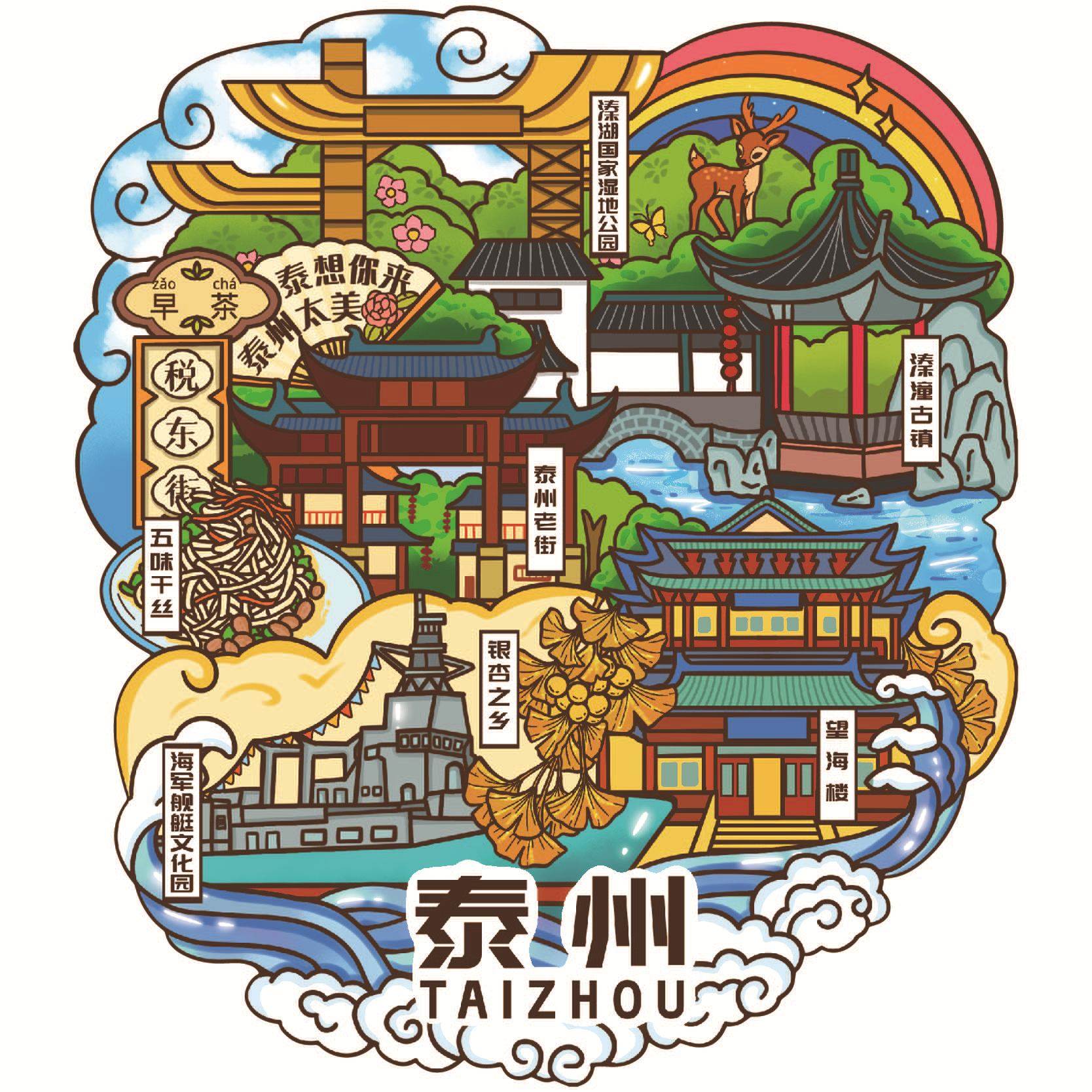 江苏泰州冰箱贴旅游城市木质磁贴