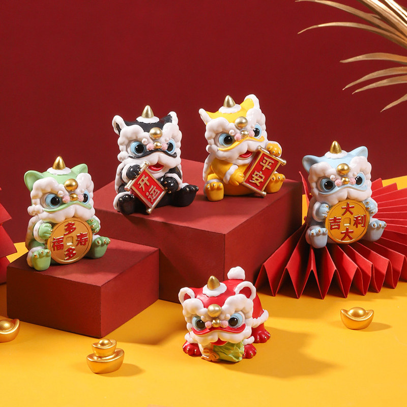 五虎上将国潮醒狮摆件桌面装饰品图片