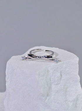 ERSHI尔时｜绾星 原创设计蝴蝶结星芒s925银戒指闺蜜礼物可调节