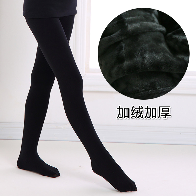 儿童黑色打底裤加绒加厚踩脚裤女童连裤袜冬季肉色光腿神器九分裤
