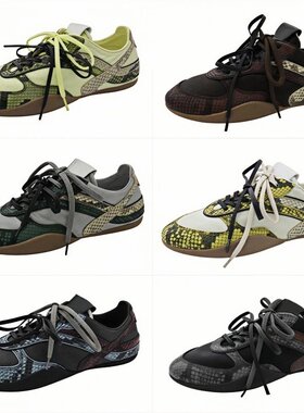 cocy2025新款蛇纹德训鞋女款平底复古休闲鞋运动阿甘鞋芭蕾风夏季