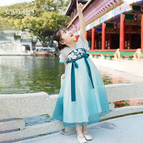 Оригинальная летняя юбка, детское ханьфу, платье, китайский стиль, короткий рукав