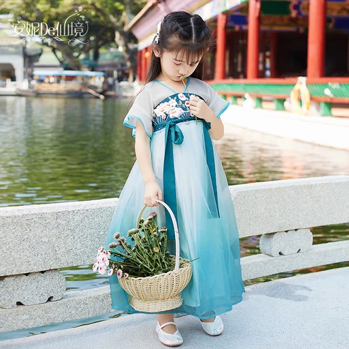 Оригинальная летняя юбка, детское ханьфу, платье, китайский стиль, короткий рукав
