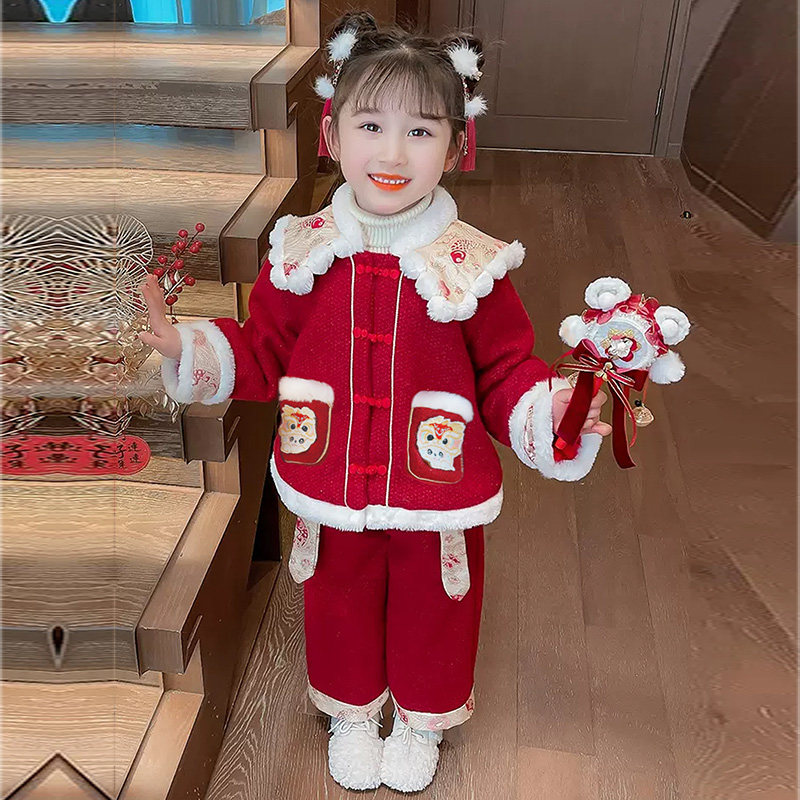 女童拜年服冬季儿童过年喜庆衣服加厚套装女宝宝新年洋气国风唐装