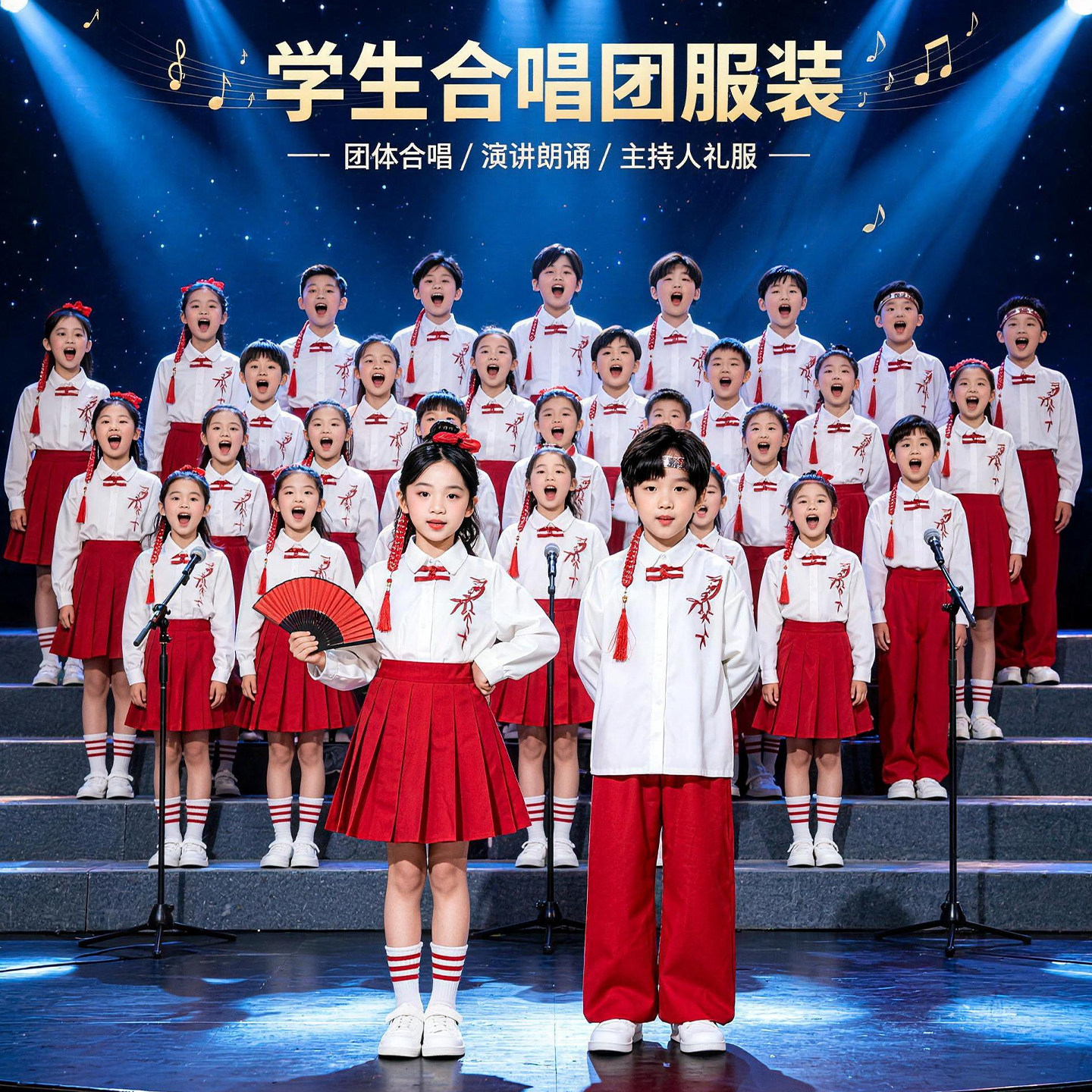 国庆儿童合唱演出服国风主持人