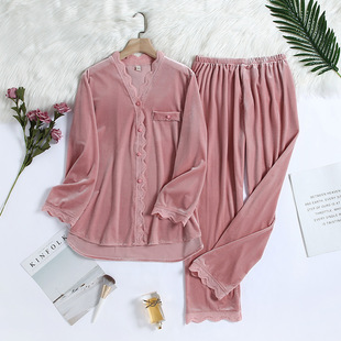Long Sleeve Shirts+Pants Pijama Nightwear Velour Home Suit