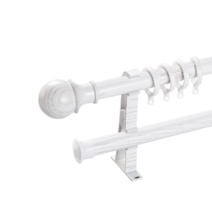 经典美式简约胡桃/白色木纹圆头黑色罗马杆子窗帘配件安装