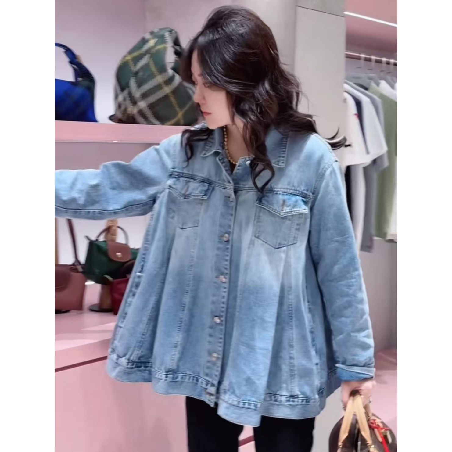 2026当季新款休闲韩版纯色百搭设计款单排扣双口袋POLO领牛仔外套