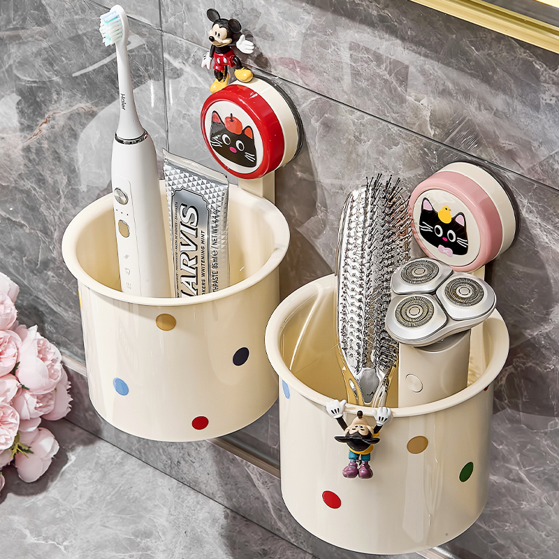复古喵吸盘梳子牙刷收纳筒