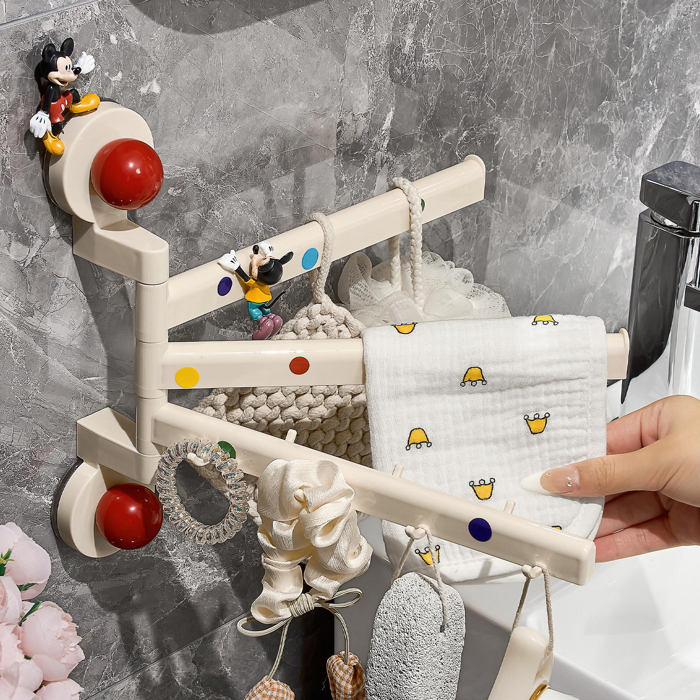 吸盘旋转毛巾架免打孔卫生间多杆折叠浴室挂壁转角毛巾杆收纳挂架