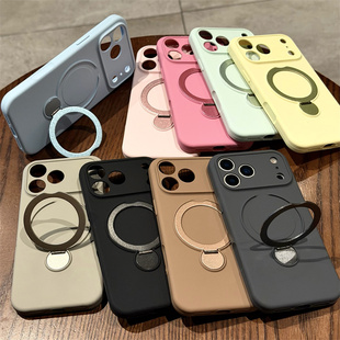 恩王 高级纯色液态硅胶全包适用苹果17promax手机壳360度旋转支架iphone16磁吸苹果15/14pro新款13女12防摔