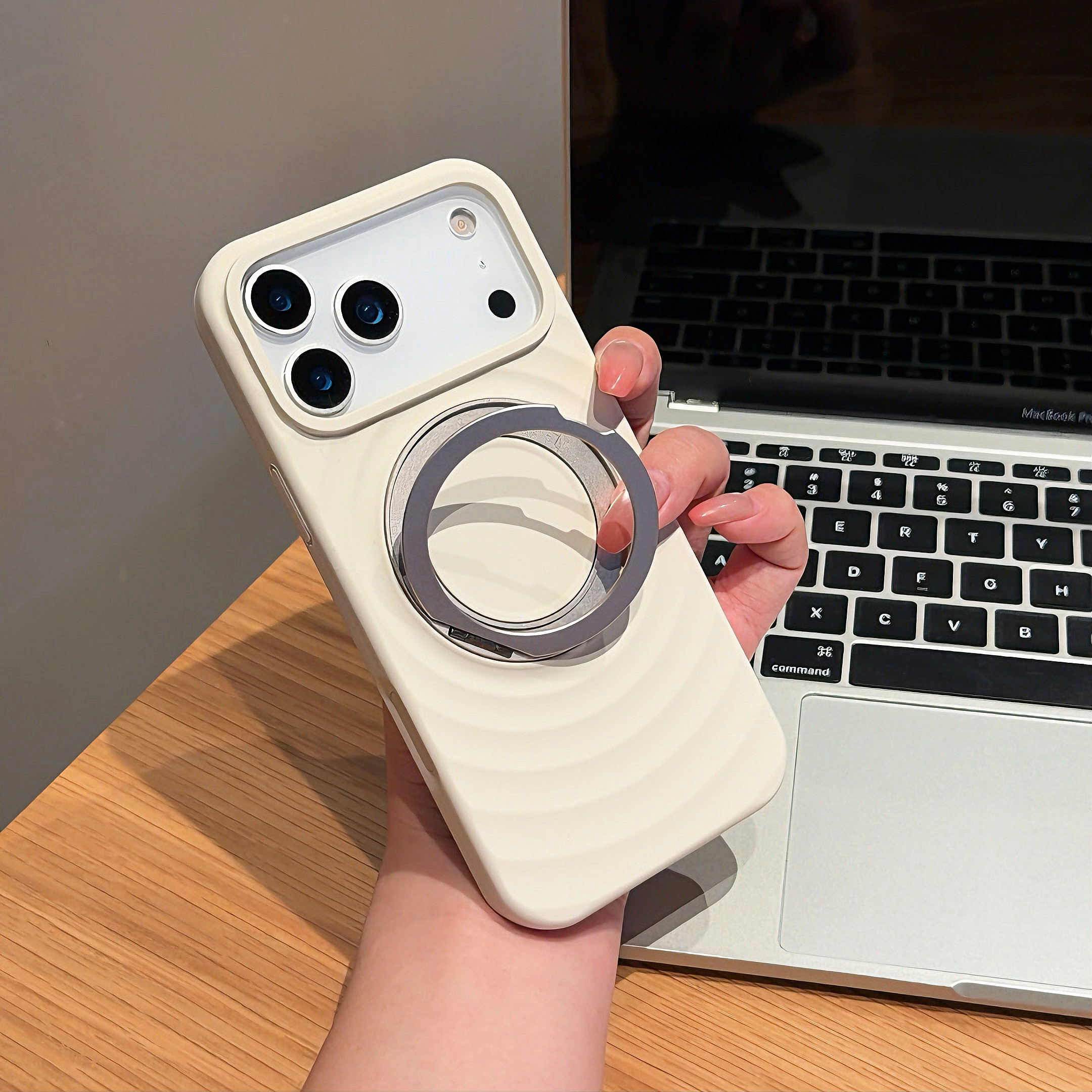 恩王 小众高级感古董白波漾纹苹果17promax手机壳适用于iPhone18pro新款360度旋转支架16max全包防摔15简约套
