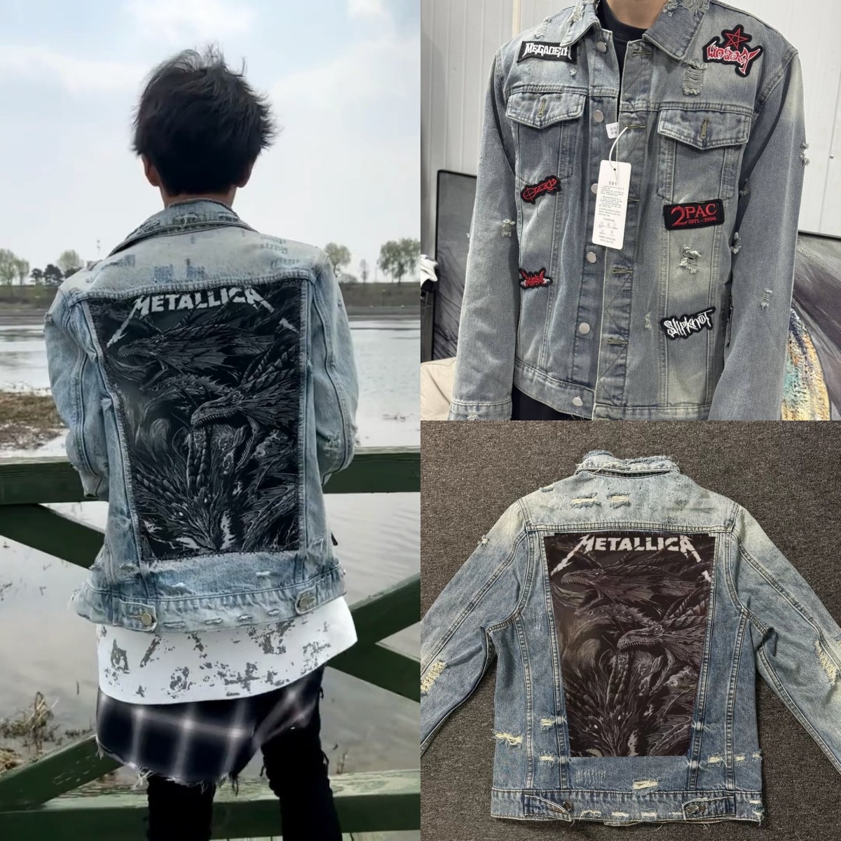 背杀三头龙2025新款水洗男女牛仔外套刺绣高街风格勋章摇滚夹克男,男装,牛仔外套,淘宝优惠券,粉丝福利购,淘宝优惠卷