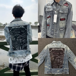 背杀三头龙2025新款 勋章摇滚夹克男 水洗男女牛仔外套刺绣高街风格