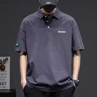 短袖 翻领潮流休闲ins宽松字母体恤日系五分上衣服 Polo衫 t恤男夏季