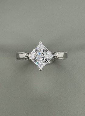 对角公主方戒指银镶经典款宽托人工钻素戒指气质简约镶嵌女士方形