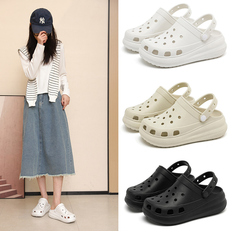 增高厚底泡芙洞洞鞋女士踩屎感凉拖鞋女时尚百搭外穿海边沙滩凉鞋