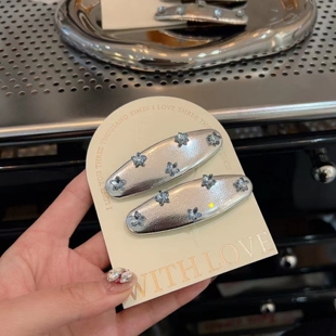 韩国欧尼同款蓝星星银色bb夹可爱仿皮发夹百搭刘海侧边夹抓夹女