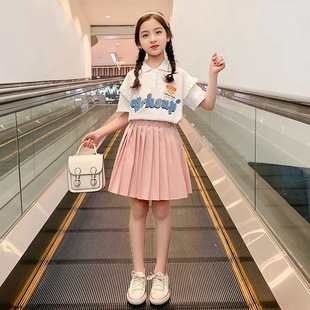 短袖 女童POLO衫 装 套装 洋气学院jk制服裙儿童网红时髦半身裙 裙夏季