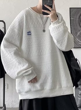 2025春秋季圆领卫衣男oersize无帽潮牌长袖t恤休闲套头上衣
