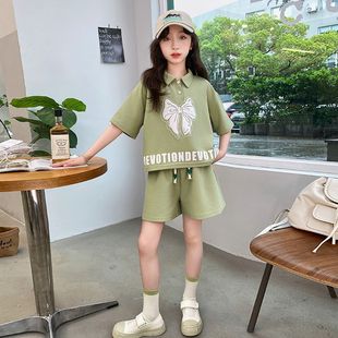 小女孩短袖 夏季 新款 运动两件套 POLO衫 洋气时尚 女大童夏装 休闲套装