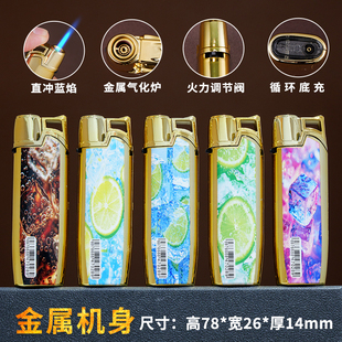 创意高端耐用批发金属防风蓝焰打火机可以循环冲气家用 2025新款