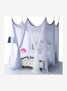 ins简约灰色系八开门宫廷落地床幔1.51.8m公主风加密加厚家用蚊帐