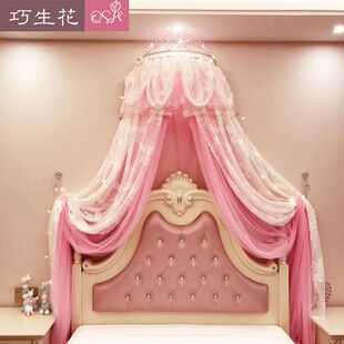 ins公主床幔儿童床纱幔纱蕾丝装饰灰色蚊帐家用卧室床帘纱帐欧式