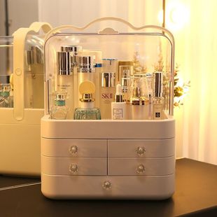 带盖家用梳妆台口红化妆品置物架 网红化妆品收纳盒桌面防尘抽屉式