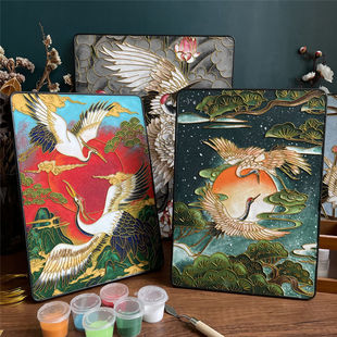中国风松鹤延年景泰蓝掐丝珐琅画diy材料包学生手工课作 非遗工艺