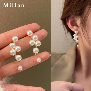 S925银针韩风气质优雅珍珠耳环甜美淑女长款 耳钉ins风耳饰品4545