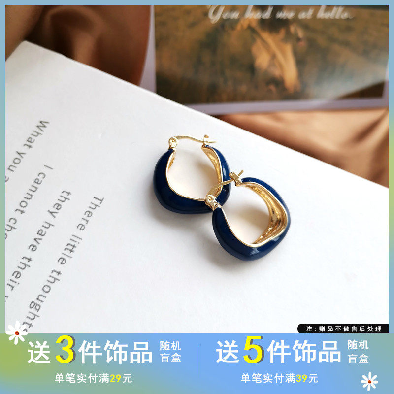仙气韩范气质蓝色耳环优雅法式金属质感耳圈怀旧复古滴油耳饰2133,饰品/流行首饰/时尚饰品新,耳环,淘宝优惠券,粉丝福利购,淘宝优惠卷