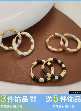 觅韩高级感小众条纹设计耳圈个性时尚复古耳环2024新潮款耳饰7662