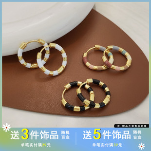 觅韩高级感小众条纹设计耳圈个性时尚复古耳环2024新潮款耳饰7662