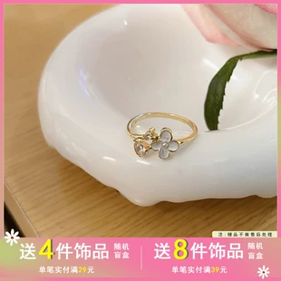 新款 日韩国气质甜美珍珠花朵戒指ins风时尚 指环网红夏季 食指戒女