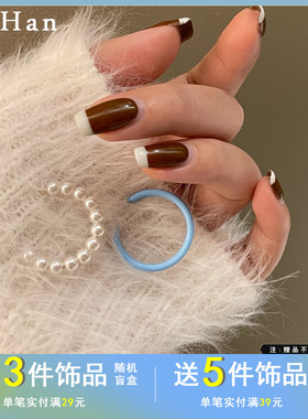 S925银针气质小清新蓝色C字耳圈甜美珍珠耳钉个性不对称耳饰1823