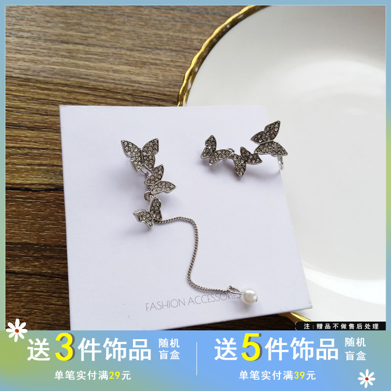 S925银针甜美蝴蝶镶钻耳环女创意