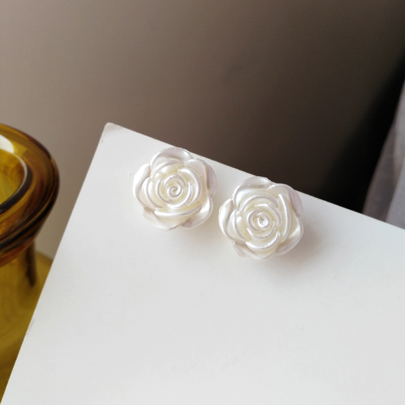 极速S925银针韩国简约小清新耳钉唯美玫瑰花造型耳环时尚短款耳饰