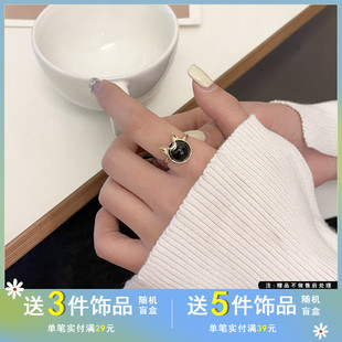 觅韩日系可爱猫咪珍珠戒指ins风气质时尚指环简约新款食指戒6590