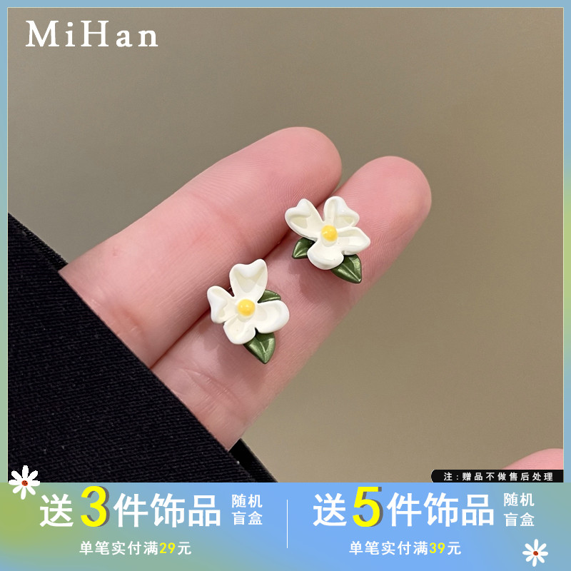 小清新白色花朵耳钉仙气ins风