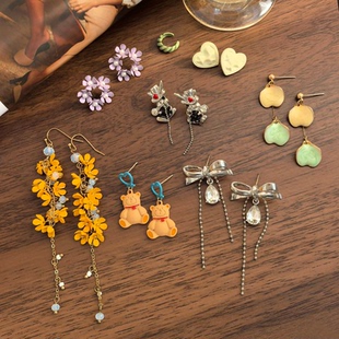 觅韩可爱卡通时尚简约花朵几何耳环小众流行设计感耳饰不参与满减