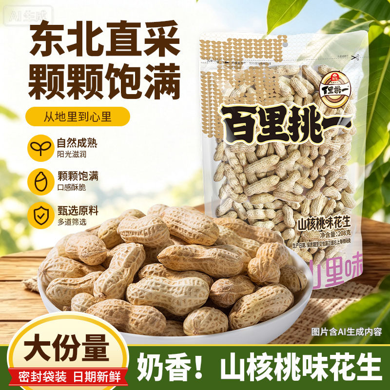 旭东百里挑一花生山核桃蒜香味2026新货带壳水煮咸干休闲零食批发